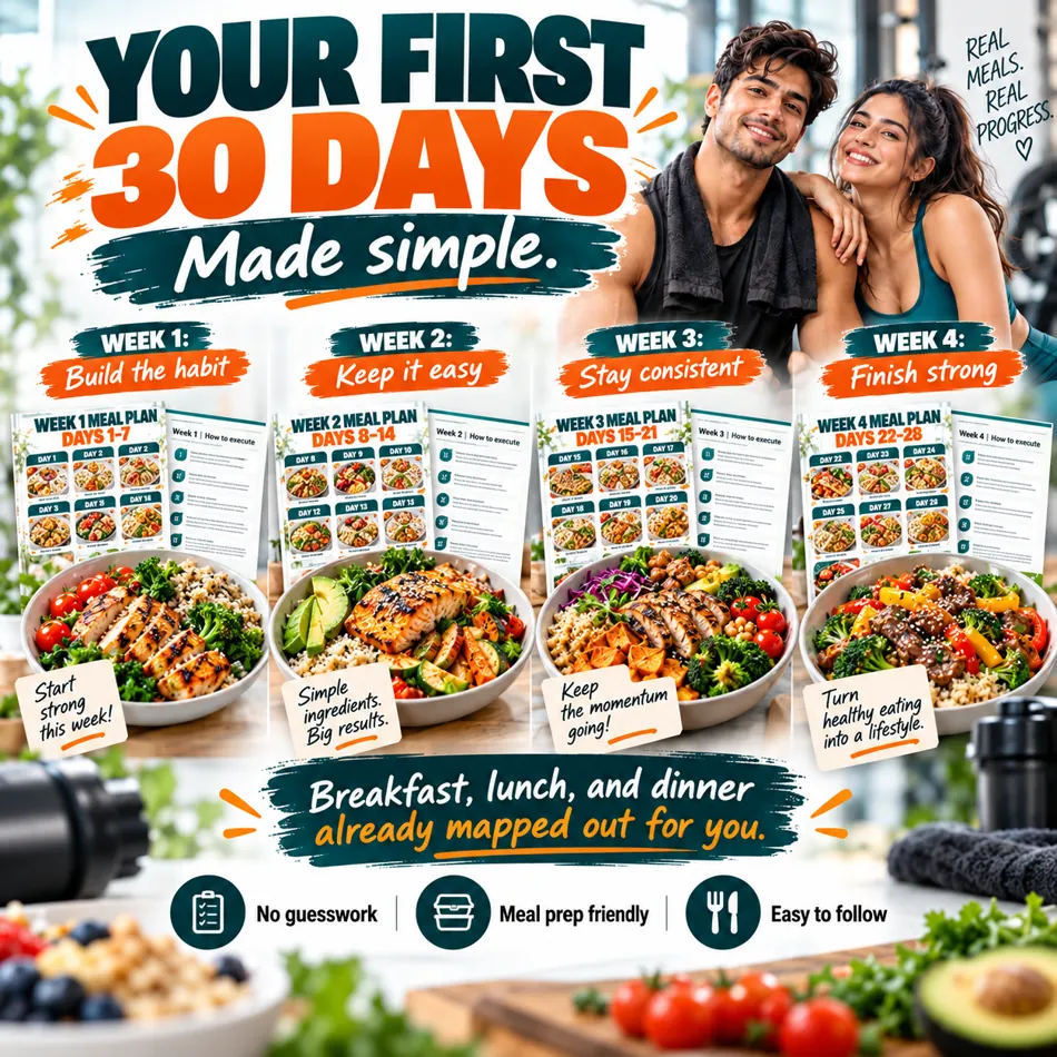 Illustrated four-week meal-plan preview