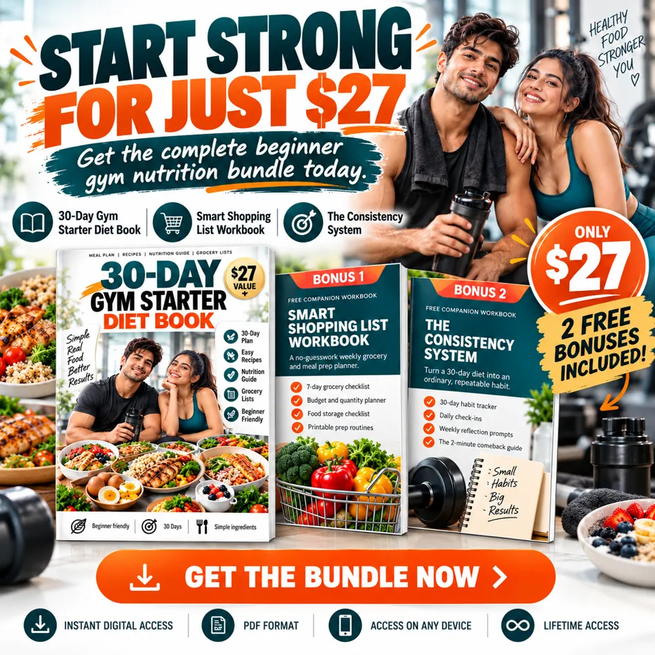 Gym starter diet book offer for 27 US dollars